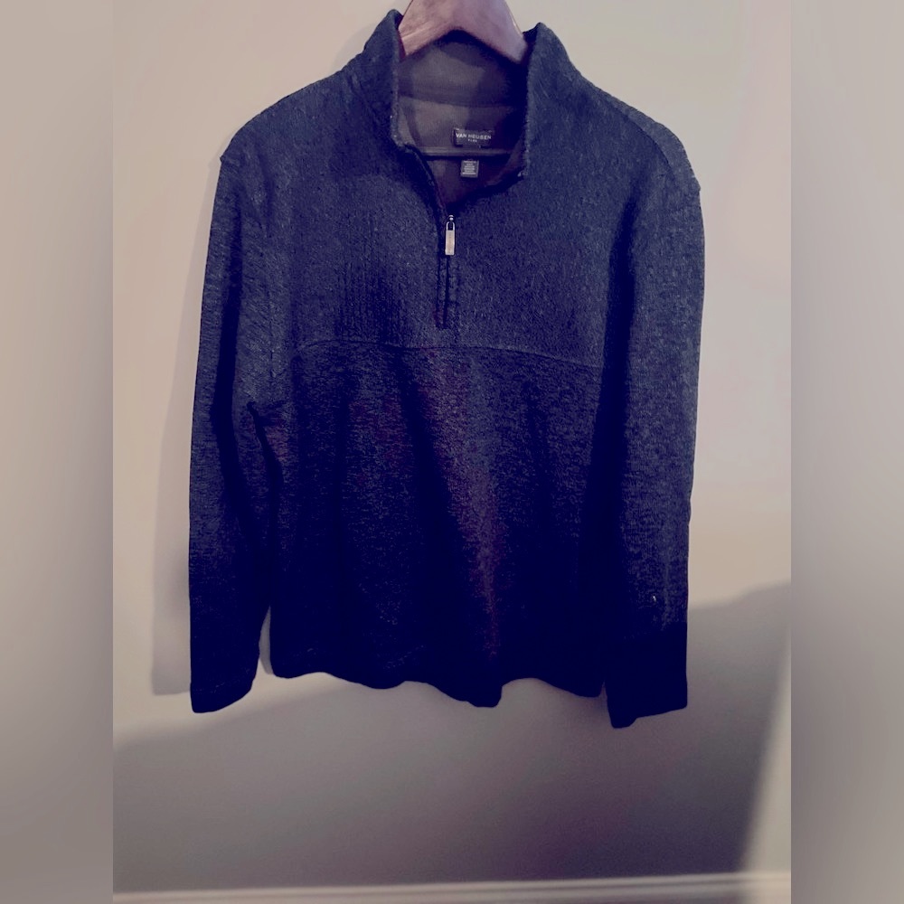Mens cozy 1/4 zip blue Vanheusen sweater in cl